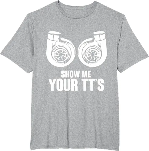 Vista 73 de Funny Show Me Your TT's Twin Turbo Car Racing Camiseta, Negro, S