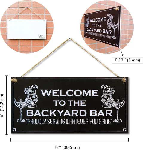 Vista 2 de CARISPIBET Letreros de bienvenida a la barra del patio trasero, letreros al aire libre para porche, placas decorativas para cocina, 6 x 12 pulgadas