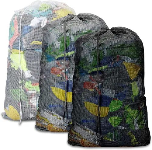 Vista 8 de Bolsas de lavandería de malla resistente de 24 x 36 pulgadas con cierre de cordón, paquete de 3, color negro