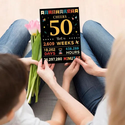 Vista 6 de Sutjxc Tarjeta de feliz cumpleaños 50 para marido y esposa, regalos vintage de 50 cumpleaños para papá y mamá, decoraciones retro de cumpleaños