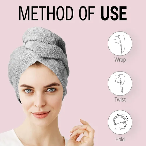 Vista 8 de KEEPOZ Toalla para el cabello de secado rápido, 100% algodón, súper absorbente, turbante para la cabeza para mujeres con botón, productos