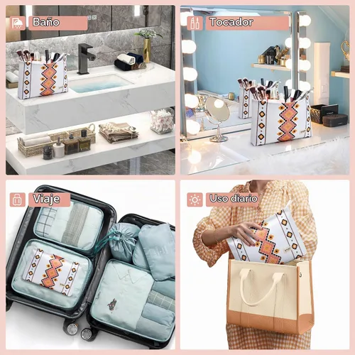 Vista 6 de WLLWOO - 2 bolsas de maquillaje de pana con cara sonriente, bolsa de cosméticos con cremallera interior impermeable, estuche para lápices, monedero