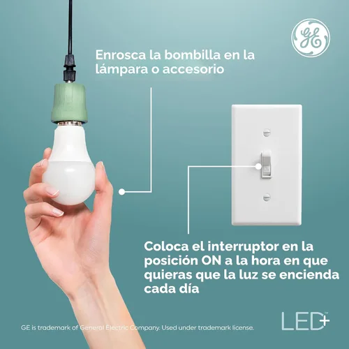 Vista 4 de GE LED+ Timer A19 - Bombillas LED, temporizador automático integrado para interiores, 8 W, blanco suave (paquete de 4) Built-in automatic timer