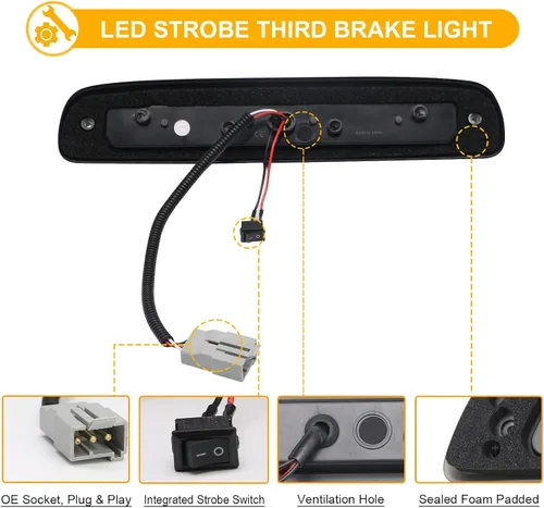 Vista 6 de R&F Auto Tercera Luz de Freno Estroboscópica LED de Repuesto para 1999-2016 F250 F350 F450 F550 Super Duty, para Ranger 1993-2011, 3ª Luz de Freno