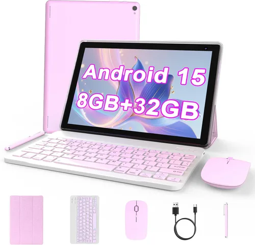 Vista 9 de Tablet Android 15 de 10 pulgadas, tableta 2 en 1 con teclado. 8GB RAM+32GB ROM compatible con tabletas PC expandibles de 1TB, CPU de cuatro núcleos