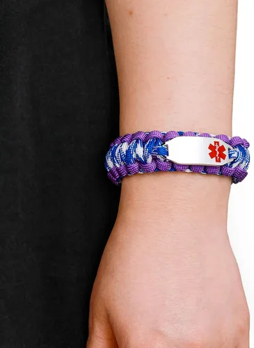 Vista 72 de Pulsera de alerta médica Paracord para hombres y mujeres Pulsera de identificación médica de acero inoxidable con hebillas de liberación lateral