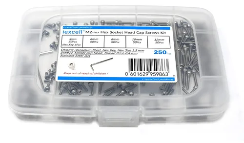 Vista 75 de iexcell Kit de tornillos de cabeza hexagonal de acero inoxidable 304, 100 unidades M2 x 0.157 in, paso de rosca de 0.016 in