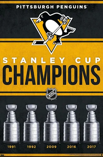 Vista 9 de Trends International NHL Pittsburgh Penguins - Póster de pared Champions 23, 14.72 x 22.37 pulgadas, versión enmarcada de madera de granero Versión