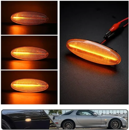 Vista 2 de 2 luces LED ámbar RX7 dinámicas secuenciales intermitentes laterales para Maz'da RX7 (FD) PREMACY (CP) 23 (BA) 323 (BJ) 626 (GF/GW), luces