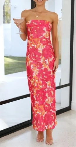 Vista 2 de Fronage Vestido largo sexy de satén de seda sin tirantes para mujer, sin espalda, entallado, para salir, boda, cóctel, fiesta, tubo
