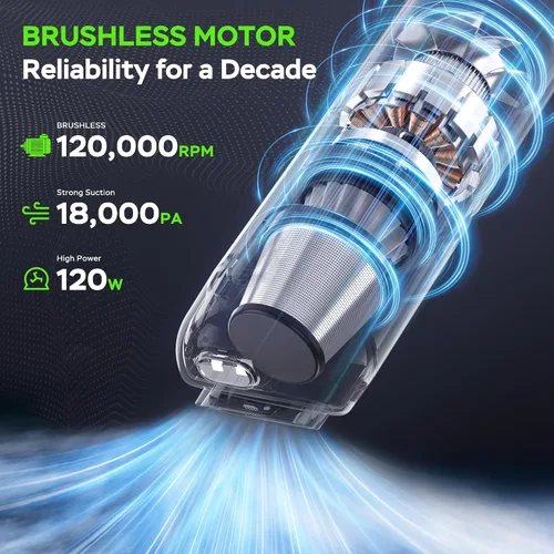 Vista 2 de Aspiradora portátil para automóvil, inalámbrica, 18000 Pa 4 en 1, mini aspiradora de potencia de succión, motor sin escobillas de 120 W, aspiradora