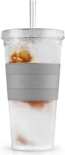 Vista 9 de GALVANOX Taza de café helado congelable con tapa y pajita, vaso térmico reutilizable con funda de agarre (16 onzas)