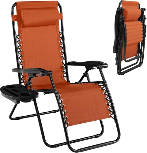 Vista 16 de Tangkula Zero Gravity - Silla plegable para patio, reclinable, ajustable, con soporte para tazas, reposabrazos anchos para patio, jardín, piscina