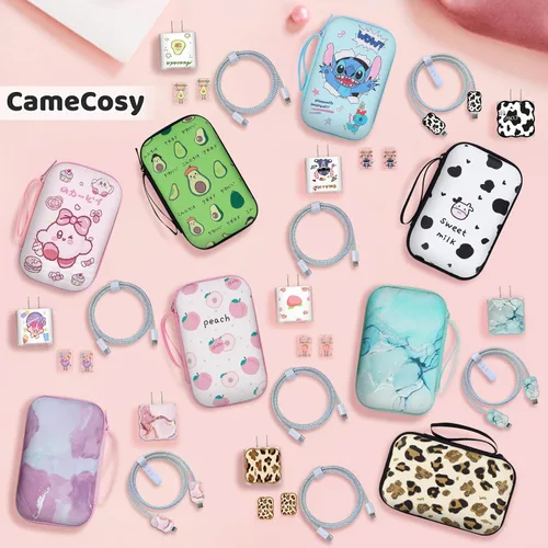 Vista 7 de CameCosy Juego de funda para cargador de teléfono, organizador de cable USB para guardar cables con bolsa de almacenamiento de viaje, suave y lindo