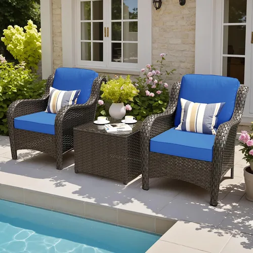 Vista 56 de Juego de muebles de exterior para patio, silla y sofá (ratán marrón, beige, 3 piezas)