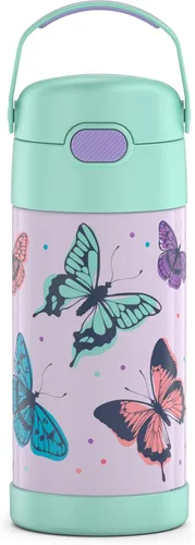 Vista 38 de THERMOS FUNTAINER - Botella de agua con pajilla, 12 onzas, botella de agua de acero inoxidable aislada al vacío para niños con tapa, color negro