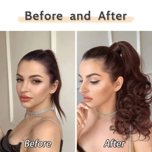 Vista 3 de Auburn - Extensiones de cabello con clip de cola de caballo, extensiones de cola de caballo de 16 pulgadas, rizadas, onduladas, sintéticas