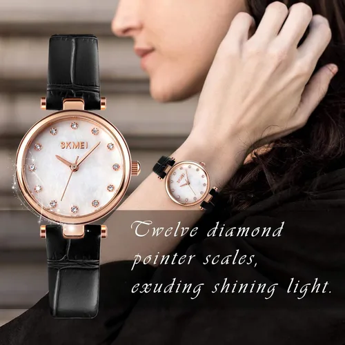 Vista 2 de SKMEI Women Watch Leather Elegant Wrist Watch for Lady Girls Analog Quartz Waterproof Watches for Women