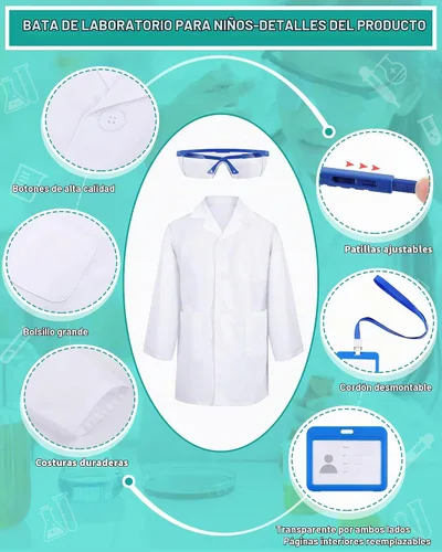 Vista 3 de 6 juegos de 18 piezas de abrigos blancos de laboratorio para niños, niñas a granel, disfraz de médico científico, abrigo de laboratorio