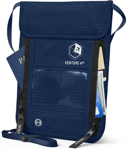 Vista 13 de VENTURE 4TH - Cartera de viaje para el cuello, bloqueo RFID, soporte para pasaporte, color negro puro