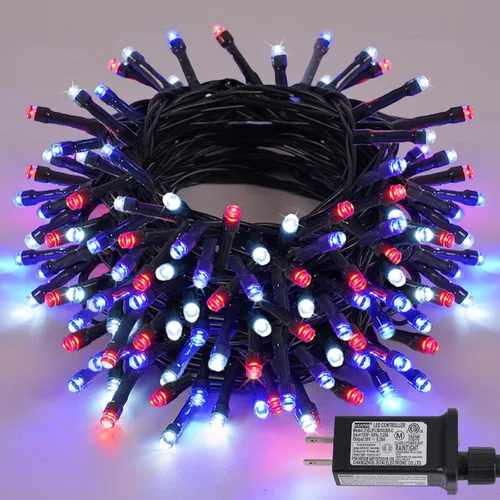 Vista 17 de YEGUO 500 luces LED de Navidad rosas de 165 pies, impermeables, para exteriores, cadena de luces de alambre verde para interiores, 8 modos de luces