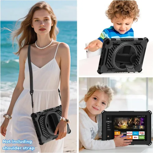 Vista 7 de ROISKIN Funda para Tablet Fire HD 10 de 2023 con soporte de patada de 360 y correa de mano