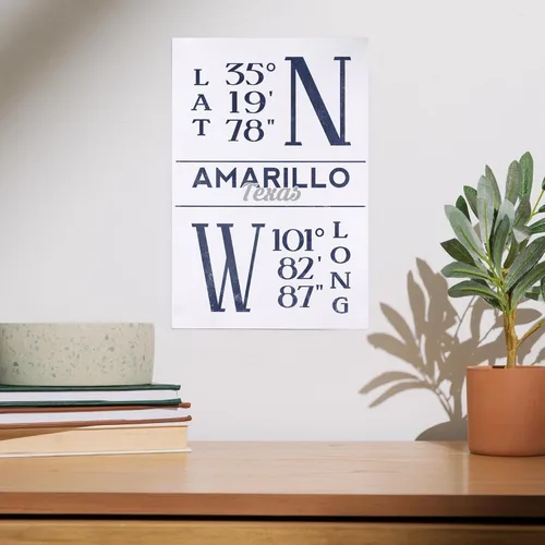 Vista 2 de Lantern Press Amarillo, Texas, Latitude and Longitude (Blue), 8x12 Inch Art Print Wall Decor