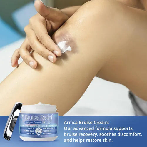 Vista 7 de Crema para aliviar moretones con árnica y vitamina K - Fórmula extra fuerte para moretones, decoloración y piel fina - Hidratante de rápida