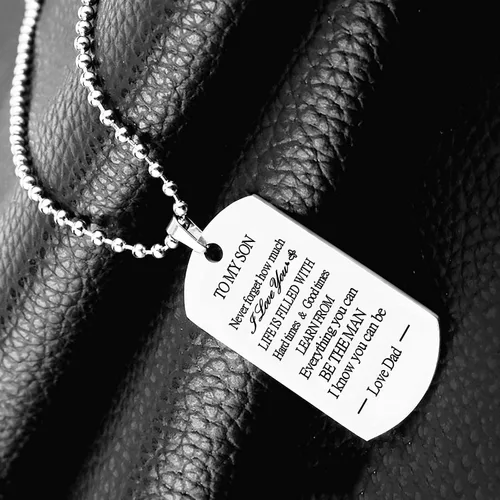 Vista 3 de To My Son Dog Tag Military Stainless Steel Pendant Necklace gifts for Men Teen boys,Birthday Graduation Christmas Gifts to Son from Dad Mom