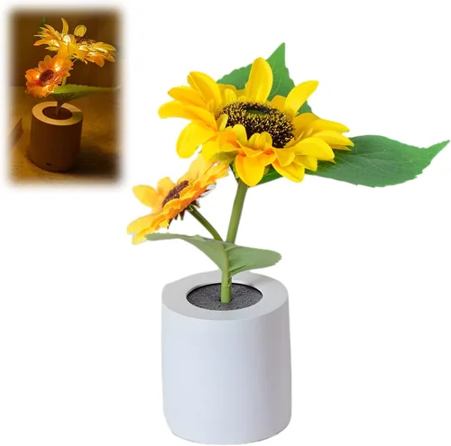 Vista 13 de Lámpara de girasol, girasol artificial en maceta con luces LED, luz nocturna LED USB, lámpara de mesa, mesita de noche, dormitorio, luz decorativa