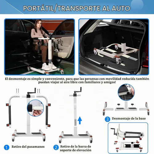 Vista 6 de Silla de transferencia elevadora para pacientes, ayuda de elevación portátil para ancianos/discapacitados, silla de transporte de cómoda de cabecera