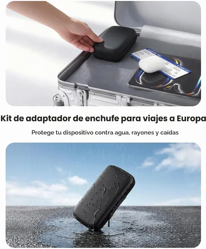 Vista 5 de LENCENT Adaptador de enchufe de viaje europeo con estuche, adaptador