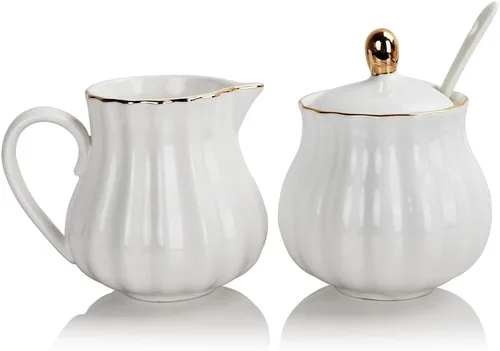 Vista 2 de SWEEJAR Royal Ceramic - Juego de azucareras y cremas y cucharas de café expreso de acero inoxidable 18/10