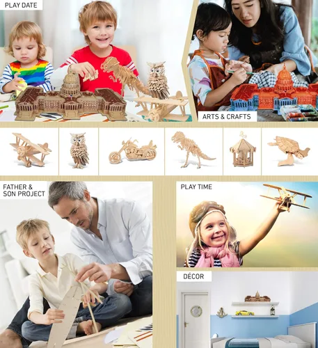 Vista 5 de Puzzled Rompecabezas 3D The US Capitol Building Wood Craft Kit de modelo de construcción educativo DIY juguete de madera ensamblar