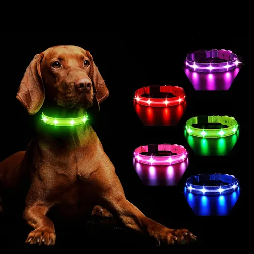 Vista 9 de MASBRILL Collar de perro con luces LED RGB, collar de perro recargable iluminado resistente al agua, collar de perro que brilla por la noche