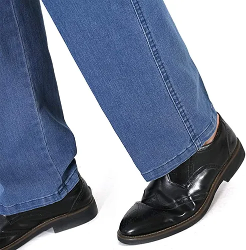 Vista 6 de Locachy Pantalones de mezclilla de cintura elástica para hombre, estilo casual, sueltos, rectos