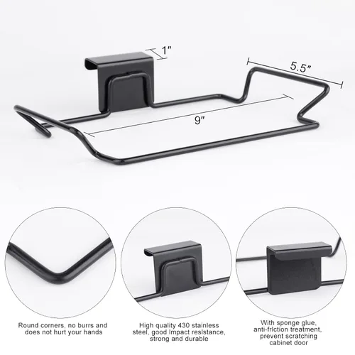 Vista 2 de Soporte Grande de Acero Inoxidable para Bolsas de Basura para Puertas y Armarios de Cocina, Negro