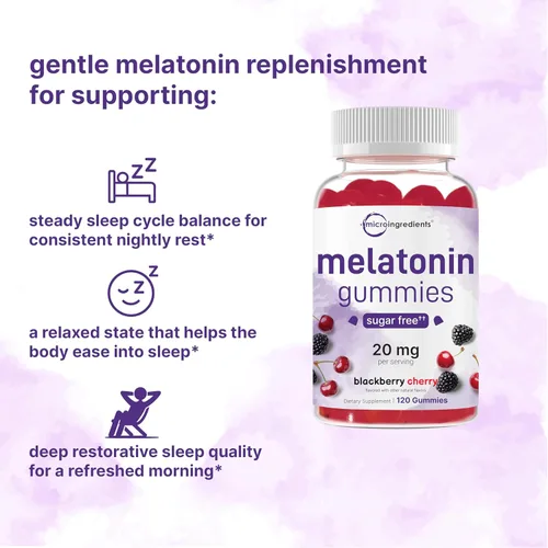 Vista 3 de Micro Ingredients Gomitas de melatonina de 20 mg para adultos, 120 unidades Sleep Aid 10 mg de melatonina por gomita Sabor a cereza de mora sin