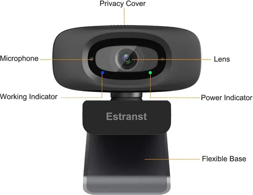Vista 6 de Cámara web 1080P para PC, portátil, MacBook, computadora de escritorio, con micrófono y cubierta de privacidad y adaptador USB C
