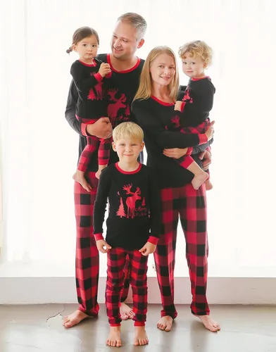 Vista 51 de VAENAIT BABY Infant Toddler Kids Adult Couple Family Matching Women Men Christmas Pjs Xmas Holiday Buffalo Plaid Pajama Set