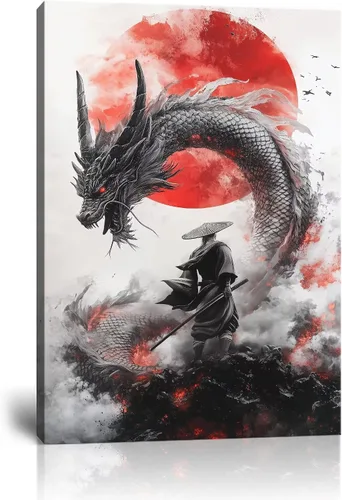 Vista 18 de Arte de pared de samurái japonés para sala de estar y dormitorio, impresiones en lienzo japonesas, póster samurái, arte enmarcado listo para colgar