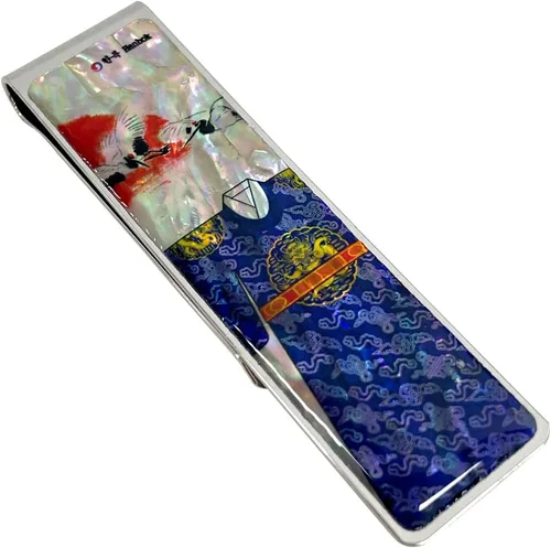 Vista 2 de Madre de perla clip de dinero cartera tarjeta de crédito tarjeta de negocios delgada titular de acero inoxidable colección regalo noble