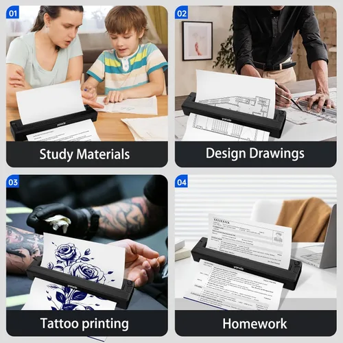 Vista 10 de Impresora de plantillas de tatuajes para principiantes y artistas, impresora de tatuajes térmica inalámbrica con 10 piezas de papel térmico y 3