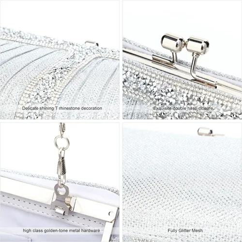 Vista 6 de Monederos de mano con diamantes de imitación para mujer, bolsos y bolsos formales de boda, fiesta, graduación, bolsas de dinero