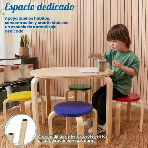 Vista 3 de Mesa ECR4Kids de madera natural curvada, Variados, 1