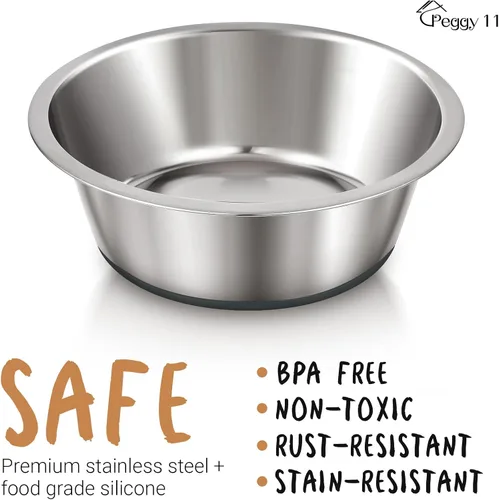 Vista 2 de PEGGY11 Cuencos Profundos de Acero Inoxidable Antideslizantes para Perros - Paquete de 2, 2 Tazas