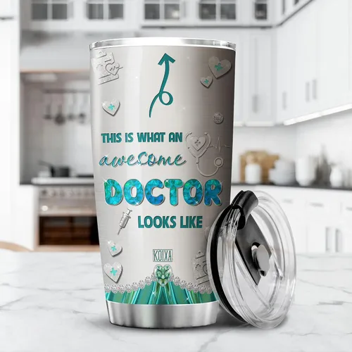 Vista 3 de Vaso personalizado Cool Things For Doctors This Is What An Awesome Doctor Looks Like Taza de acero inoxidable Medical MD regalos para hombres