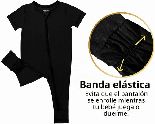 Vista 3 de GUISBY Rayon of Bamboo Baby Short Sleeve Footless Pajamas Negro