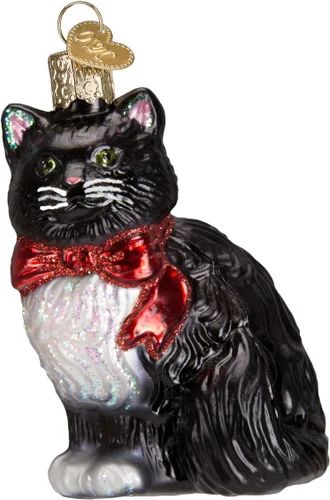 Vista 12 de Old World Christmas - Adorno de gato calico de vidrio soplado para árbol de Navidad, decoración festiva hecha a mano, colección de gatos