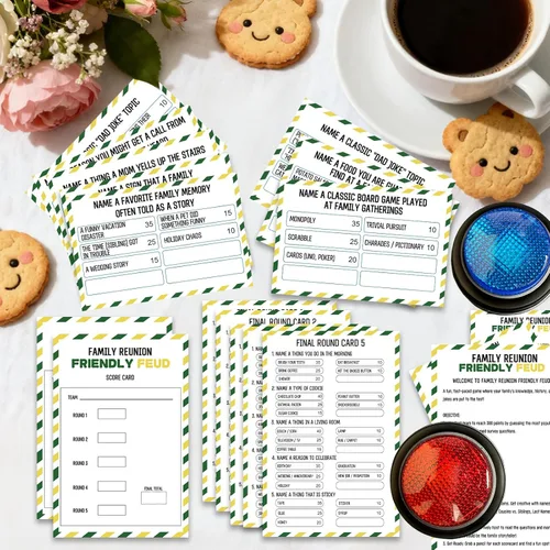 Vista 3 de Juego de Cartas Familiar Amistoso con 2 Timbres de Respuesta, Noche de Juego Familiar Divertido Trivia Quiz para Fiestas de Reuniones Navideñas